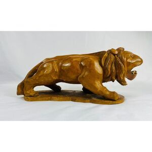 1960s Hand Carved Teak Wood Lion MCM